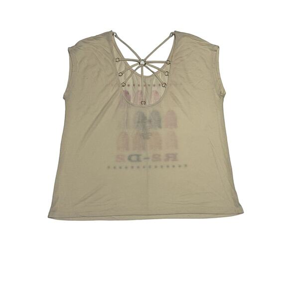 Disney Parks Star Wars R2D2 Sleeveless Open Back T Shirt Tank Beige Large - Picture 2 of 3